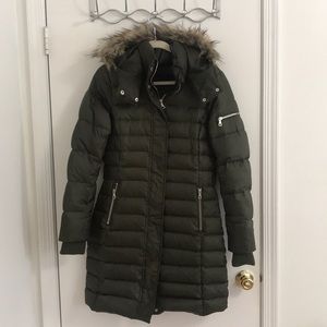 Sam Edelman Green Coat with Faux Fur hood (Small)